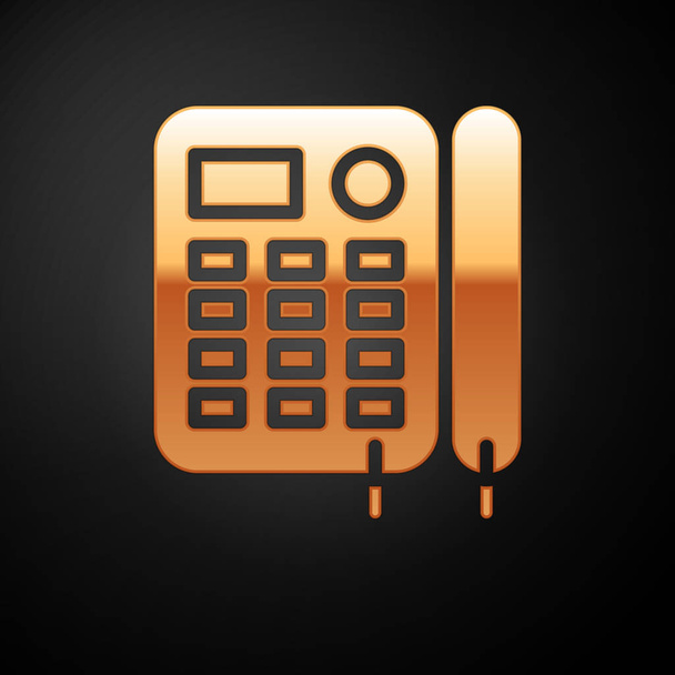 Gold Telephone icon isolated on black background. Landline phone. Vector Illustration - ベクター画像