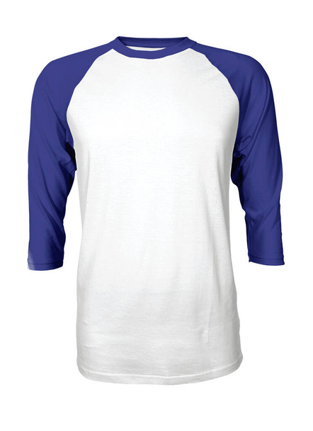 Una moderna Camiseta de Béisbol con Manga de Tres Cuartos Vista Delantera Mock Up In Royal Blue Arms Color para ayudarte a agregar tus diseños de camisetas como un profesional
. - Foto, Imagen