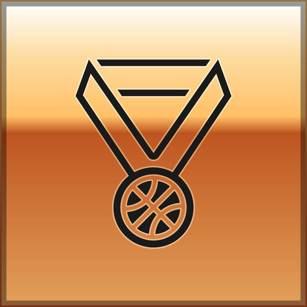 Fekete Kosárlabda medál szalag ikon elszigetelt arany háttér. Vektorillusztráció - Vektor, kép