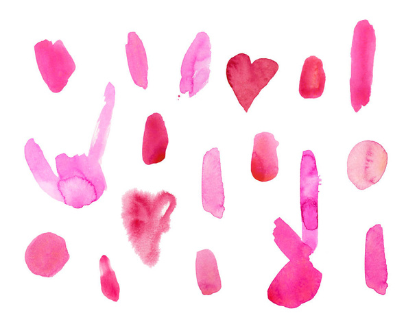 Ένα σετ από ροζ ακουαρέλες για την ημέρα του Αγίου Βαλεντίνου. Κύκλοι - Φωτογραφία, εικόνα