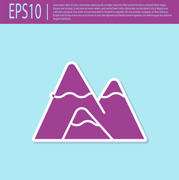Retro purple Mountains icon isolated on turquoise background. Symbol of victory or success concept. Vector Illustration - Vector, Image