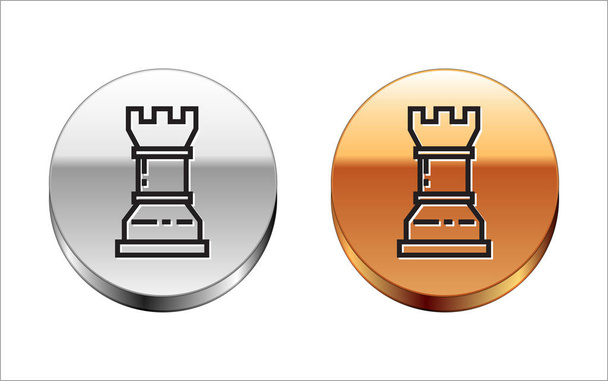 Black line Business strategy icon isolated on white background. Chess symbol. Game, management, finance. Silver-gold circle button. Vector Illustration - Vector, Image