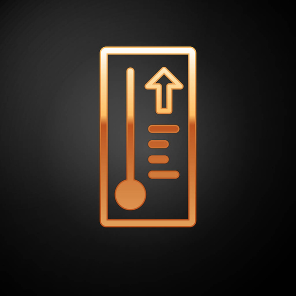 Χρυσό Μετεωρολογικό θερμόμετρο μέτρησης θερμότητας και ψυχρής εικόνας που απομονώνεται σε μαύρο φόντο. Θερμομετρικό εξοπλισμό που δείχνει ζεστό ή κρύο καιρό. Εικονογράφηση διανύσματος - Διάνυσμα, εικόνα