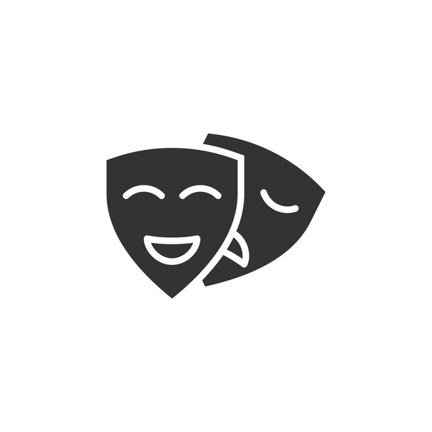 Theater masker pictogram in platte stijl. Komedie en tragedie vector illus - Vector, afbeelding