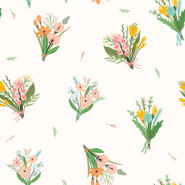Vector seamless pattern with bouquets of flowers. Design template. - Vector, Image