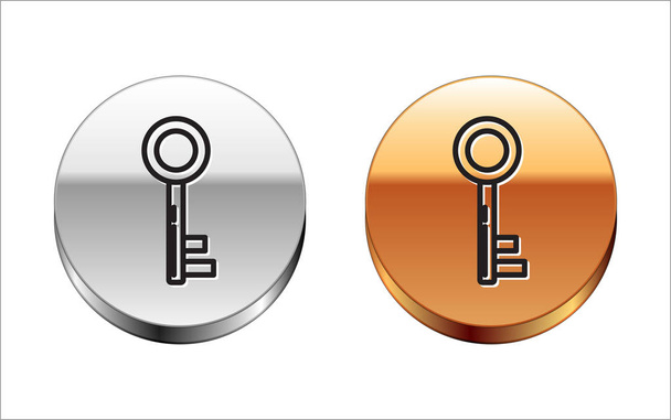 Fekete vonal Kulcs ikon elszigetelt fehér háttér. Ezüst-arany kör gomb. Vektorillusztráció - Vektor, kép
