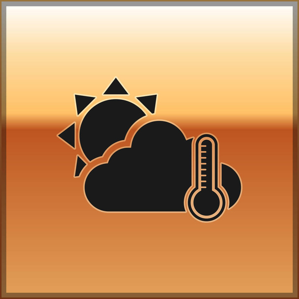 Czarny termometr i chmura z ikoną słońca na złotym tle. Ilustracja wektora - Wektor, obraz