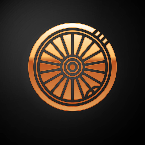 Icono de la rueda del coche de oro aislado sobre fondo negro. Ilustración vectorial
 - Vector, Imagen