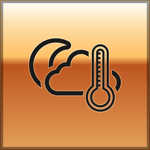 schwarzes Thermometer und Wolke mit Mondsymbol auf goldenem Hintergrund. Vektorillustration - Vektor, Bild