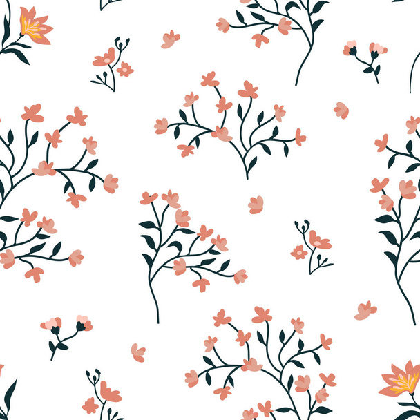 Seamless print with lilies and blooming cherry. - Vektor, kép