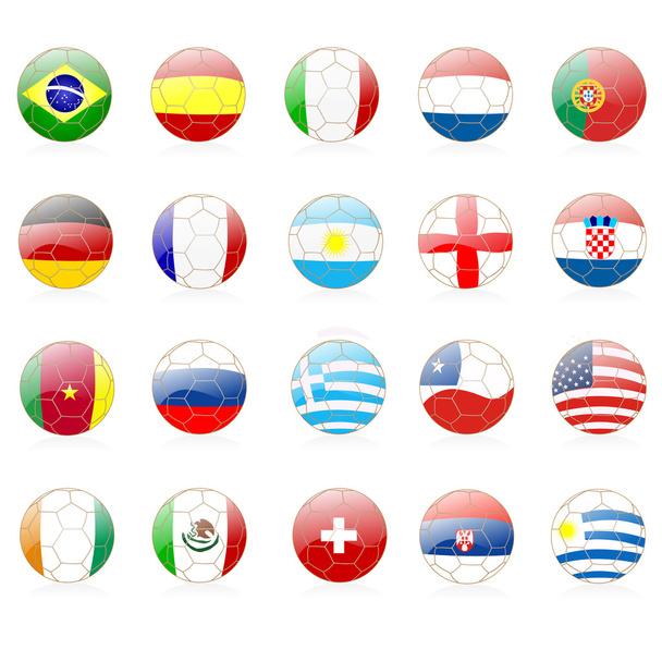 Footballs with world flags - Vector, Imagen