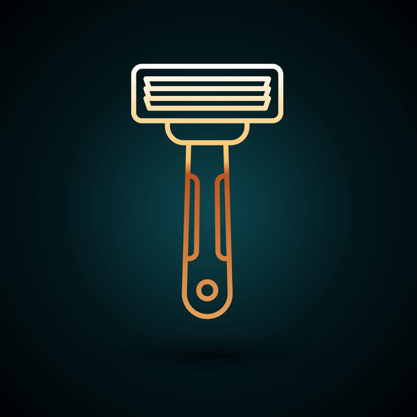 Gold line Shaving razor icon isolated on dark blue background.  Vector Illustration - Vector, Image