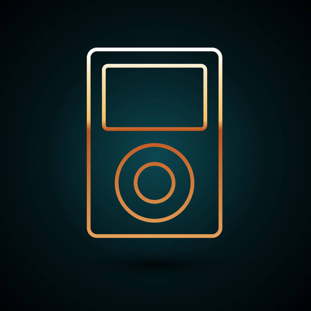 Gold line Music player icon isolated on dark blue background. Portable music device. Vector Illustration - Vektori, kuva