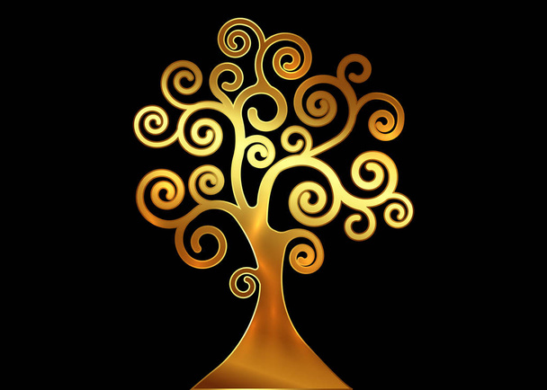 生命の木、木の自然ロゴと金の木生態図記号のアイコンベクトルのデザインは黒の背景に隔離された。ゴールデン・バイオ自然倫理の概念 - ベクター画像