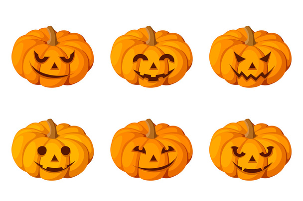Jack-O-Linterna. Conjunto de seis calabazas de Halloween. Ilustración vectorial
. - Vector, imagen
