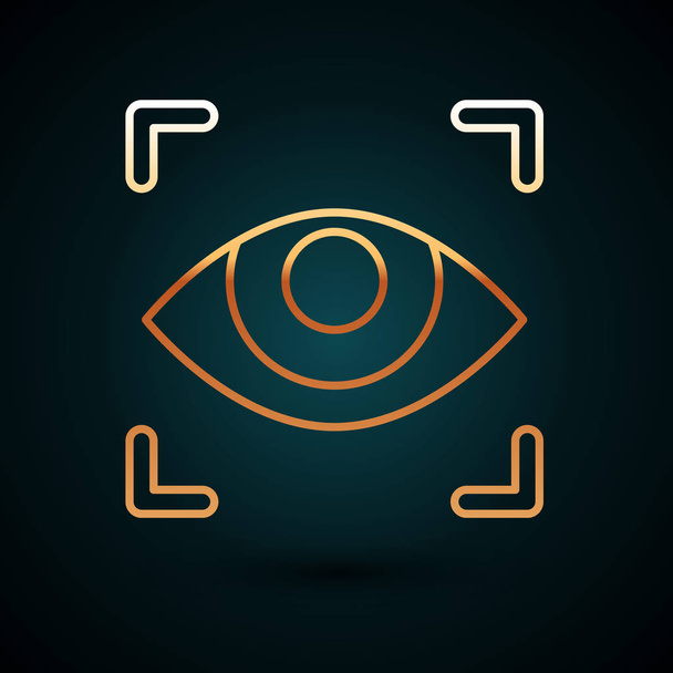 Золота лінія Піктограма сканування очей ізольована на темно-синьому фоні. Сканування очей. Перевірка безпеки символ. Кіберсвідомість. Векторна ілюстрація
 - Вектор, зображення