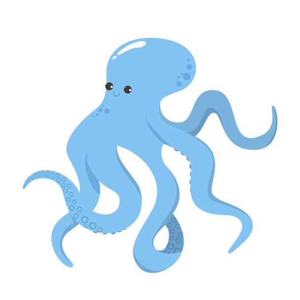 Funny and cute octopus vector isolated. Wild marine animal - ベクター画像