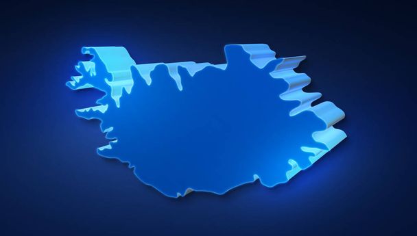 Mapa 3D azul da Islândia sobre um fundo azul escuro. Ilustração 3D de um mapa de Islândia
. - Foto, Imagem