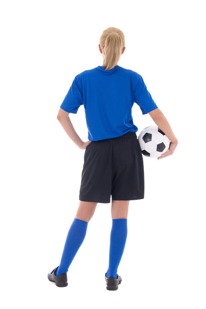 pohled zezadu na ženské fotbalista stejnokroj se míč izolovaných na květi - Fotografie, Obrázek
