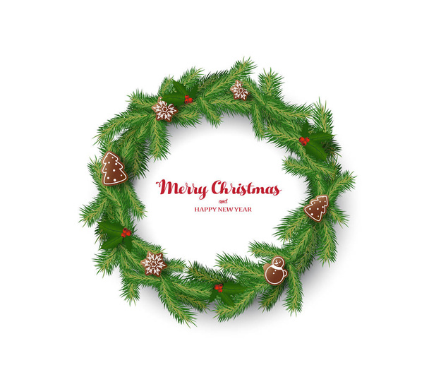 Christmas vector background illustration with Christmas wreath c - Vector, Image