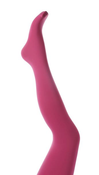 Leg mannequin in pink tights on white background - Foto, afbeelding