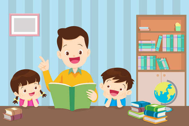 father with children reading book - Vector, Image