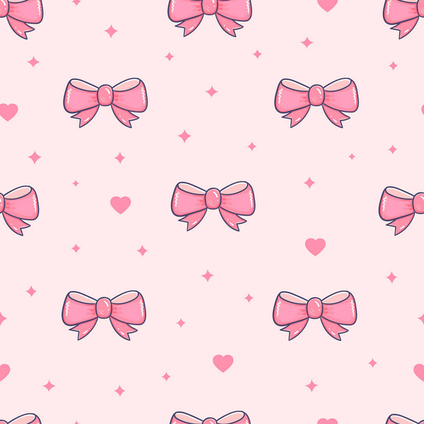 Seamless pattern with pink bows on a white background. Endless background for your design. Vector doodle illustration.  - Vecteur, image
