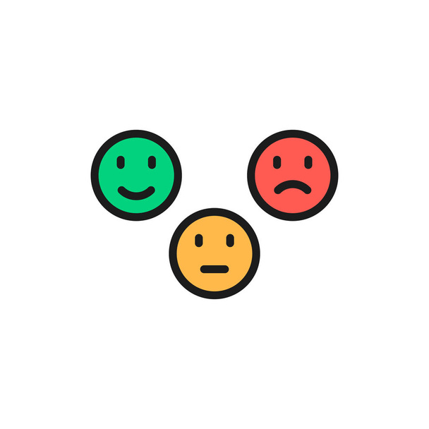 Feedback Emoticons, positive, neutrale und negative Gesichter flache Farblinie Symbol. - Vektor, Bild