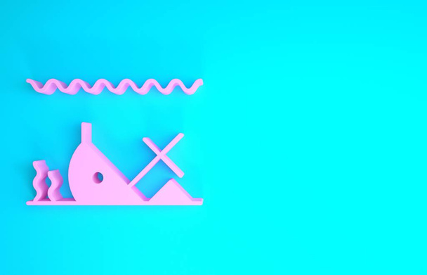 Pink Sunken ship at the bottom of the sea icon isolated on blue background. Minimalism concept. 3d illustration 3D render - Photo, Image
