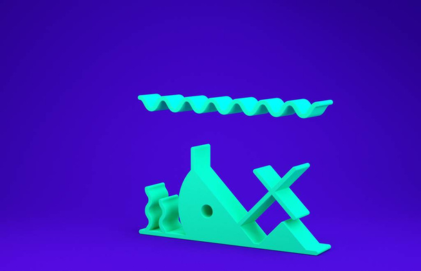 Zielony zatopiony statek na dnie ikony morskiej odizolowany na niebieskim tle. Koncepcja minimalizmu. Ilustracja 3d - Zdjęcie, obraz
