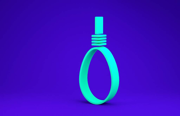Green Gallows rope loop hanging icon isolated on blue background. Rope tied into noose. Suicide, hanging or lynching. Minimalism concept. 3d illustration 3D render - Photo, Image
