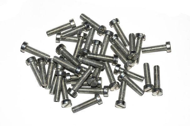 Collection of Old Bolt, Screws, Nuts Engineering Metal Tools on White Background - Photo, Image