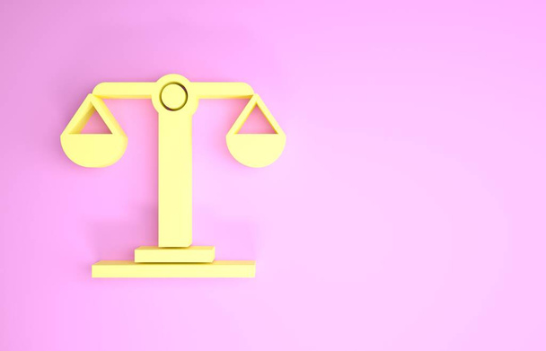 Жовта ікона зодіаку Лібри ізольована на рожевому тлі. Збірка астрологічних гороскопів. Концепція мінімалізму. 3d Illustrated 3d render - Фото, зображення