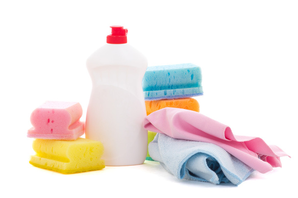 botella de detergente líquido y cocina limpiadores aislado en wh - Foto, imagen