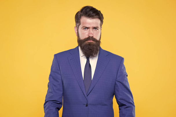 Barbershop and fashion stylist. Handsome guy concept. Because you worth it. Confident businessman handsome bearded man in formal suit. Taste of success. Successful handsome hipster top manager - Фото, зображення