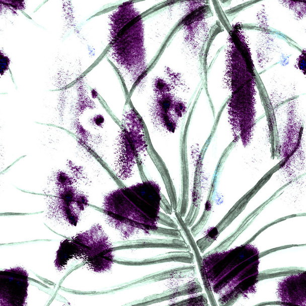 Tropical Purple Seamless Pattern. Summer Jungle - Foto, imagen
