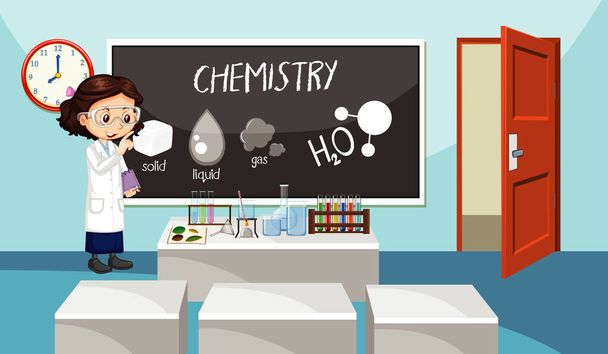 Classroom scene with science teacher in front of the class - Vector, Image