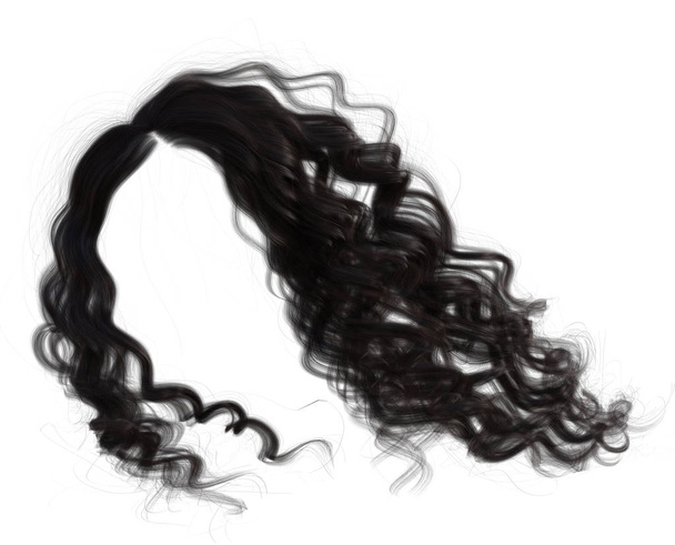 Curly wavy black hair isolated on white - Photo, Image