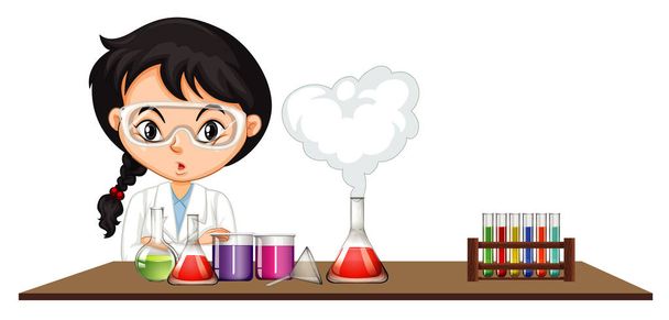 Scientist doing experiment with chemicals - Vector, Image