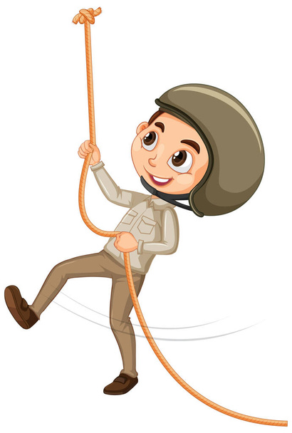 Boy climbing rope on isolated background - Vector, Image