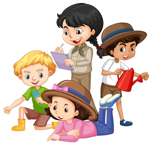 Cuatro niños con disfraces diferentes
 - Vector, imagen