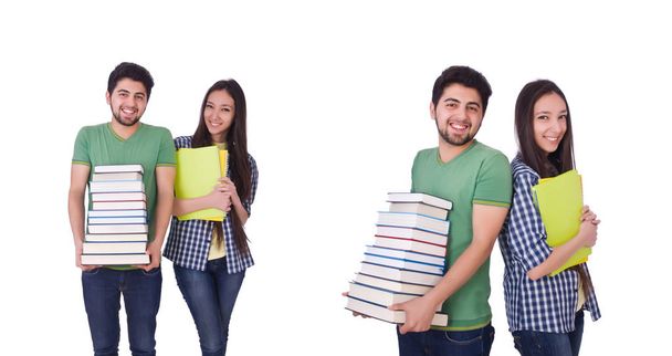 Estudiantes con libros aislados en blanco - Foto, Imagen