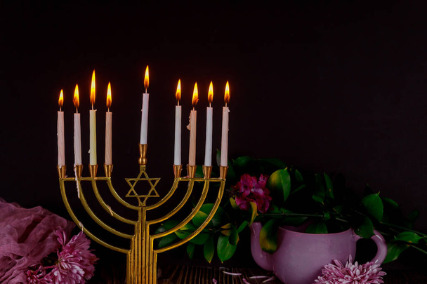 Hannukah feriado judaico símbolos menorah
 - Foto, Imagem