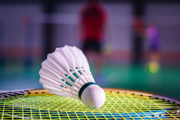 Federhähne und Badmintonschläger. - Foto, Bild