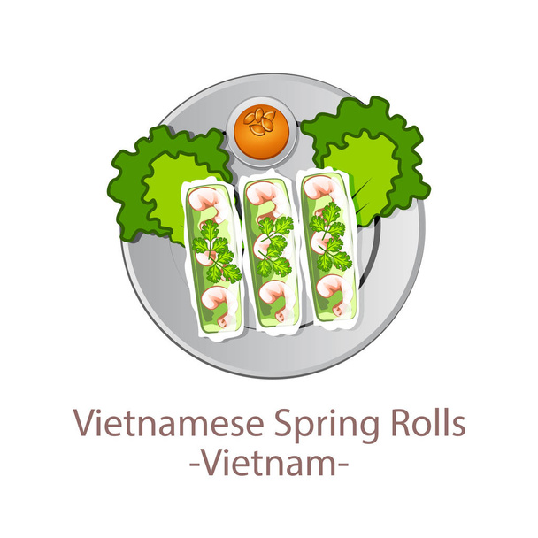 top pohled na populární jídlo Asean národní, vietnamské jarní závitky, v kresleném vektoru design - Vektor, obrázek