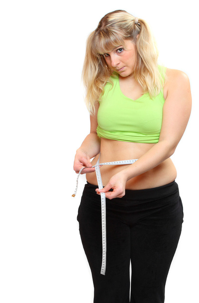 Woman measure her waist belly - Zdjęcie, obraz