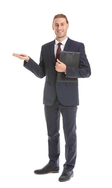 Male real estate agent on white background - Zdjęcie, obraz