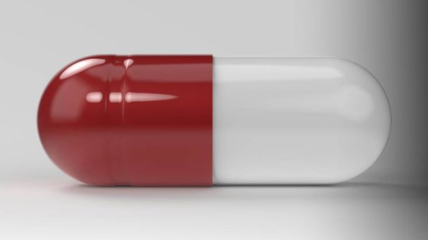Κόκκινο λευκό χάπι κάψουλας απομονωμένη κοντινή προβολή. 3d απόδοση - Φωτογραφία, εικόνα