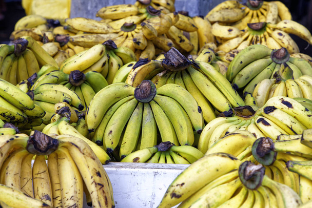 yellow bananas on the table on farmers market - Foto, imagen