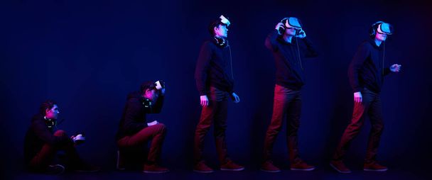 Hombre con auriculares de realidad virtual. - Foto, Imagen
